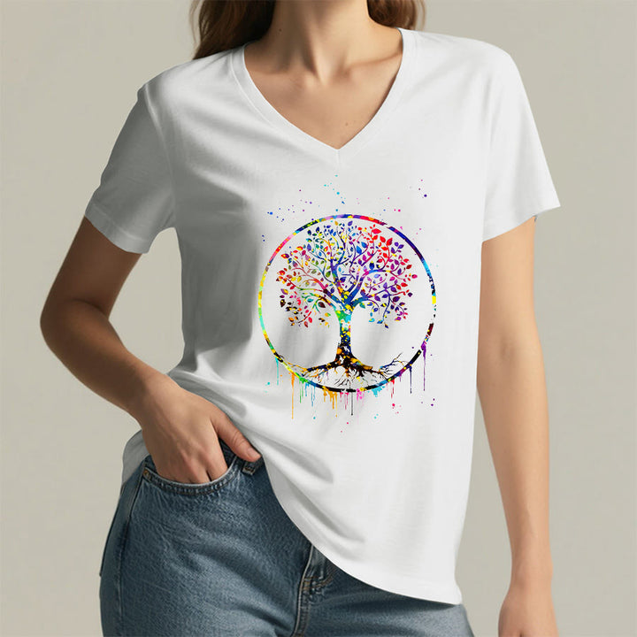 Olivenorma Spiritual Circular Tree of Life Graphic V-Neck T-Shirt - image 17