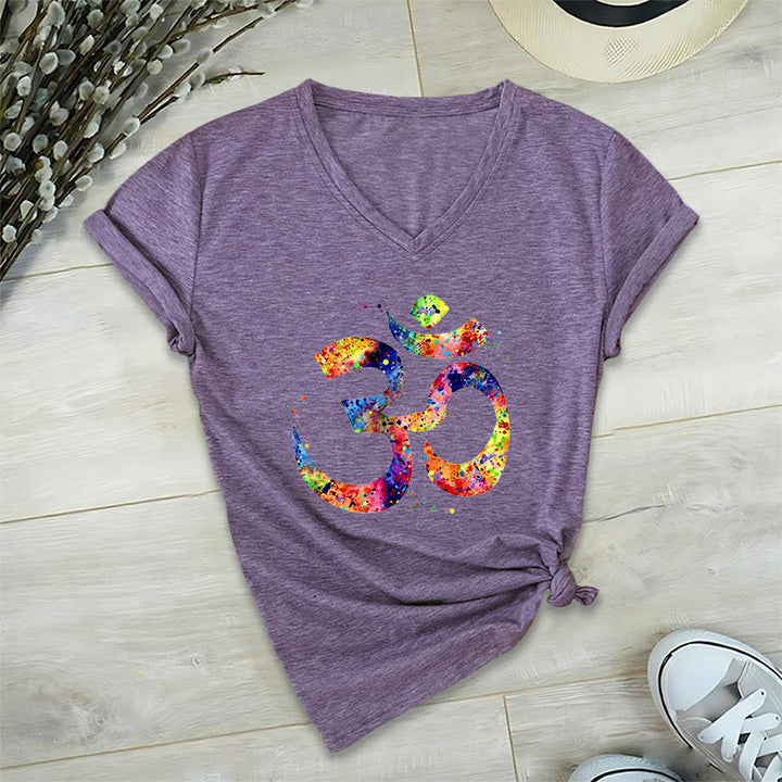 Olivenorma Splatter Art Om Symbol Watercolor Design V-Neck T-Shirt - image 38