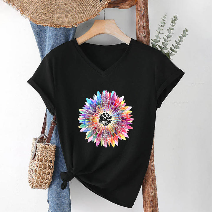 Olivenorma Zen Inspired Mandala Om Namaste V-Neck T-Shirt - Black - 2XL - image 12