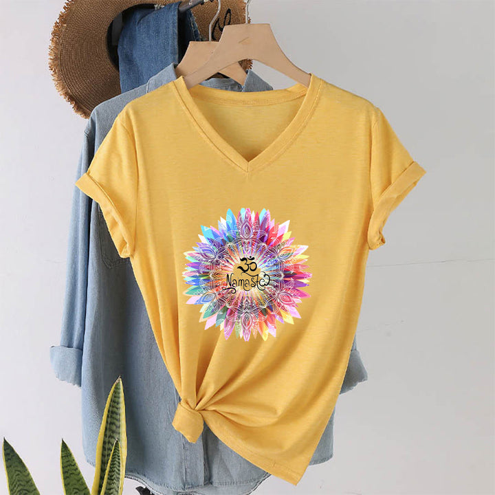 Olivenorma Zen Inspired Mandala Om Namaste V-Neck T-Shirt - Yellow - 2XL - image 30