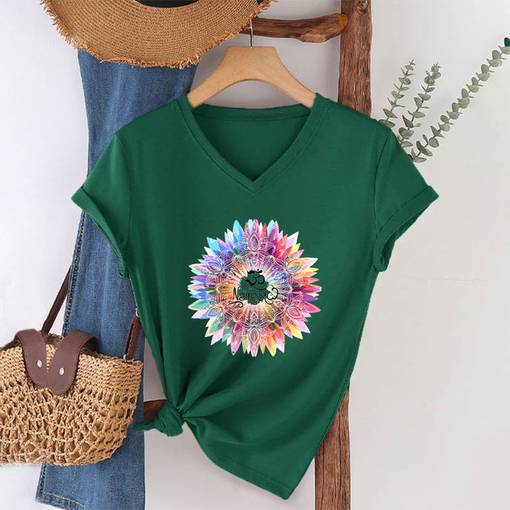 Olivenorma Zen Inspired Mandala Om Namaste V-Neck T-Shirt - Dark Green - 2XL - image 21