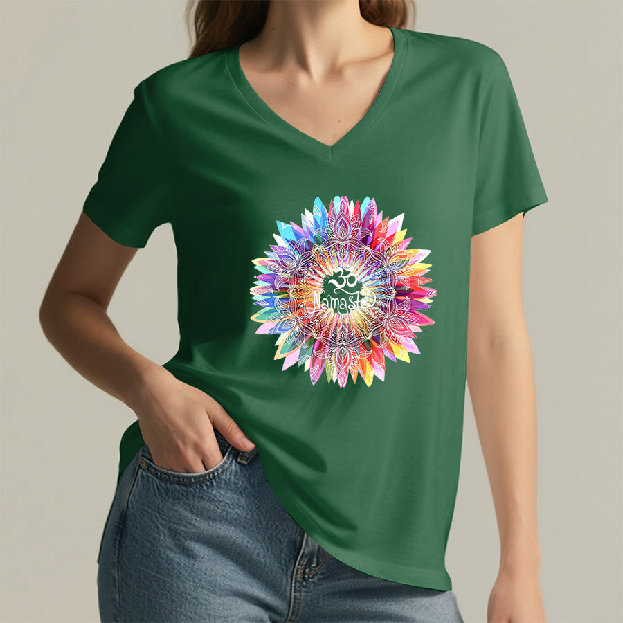 Olivenorma Zen Inspired Mandala Om Namaste V-Neck T-Shirt - image 22
