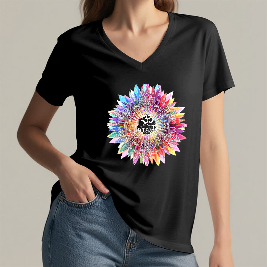 Olivenorma Zen Inspired Mandala Om Namaste V-Neck T-Shirt - image 13