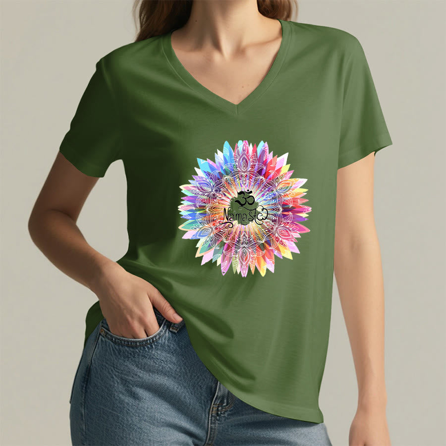 Olivenorma Zen Inspired Mandala Om Namaste V-Neck T-Shirt - image 25