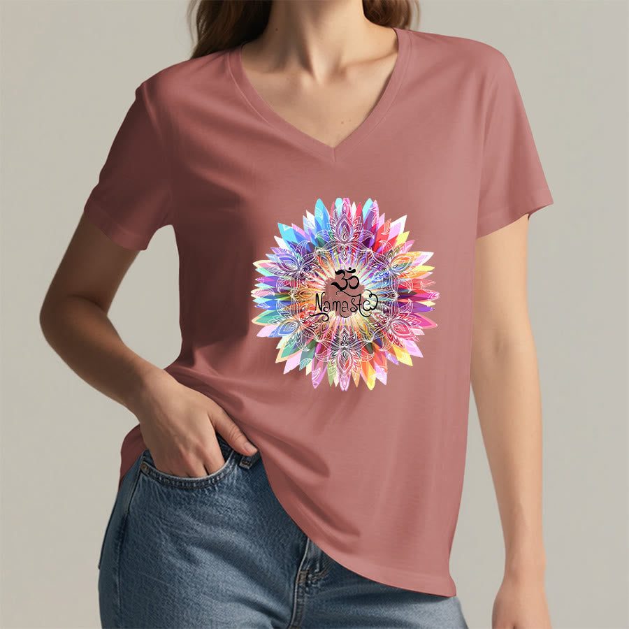 Olivenorma Zen Inspired Mandala Om Namaste V-Neck T-Shirt - image 7