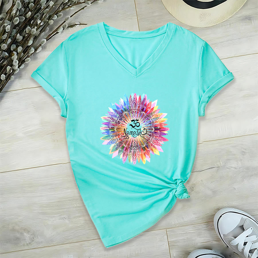 Olivenorma Zen Inspired Mandala Om Namaste V-Neck T-Shirt - image 11