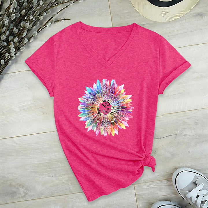 Olivenorma Zen Inspired Mandala Om Namaste V-Neck T-Shirt - image 35