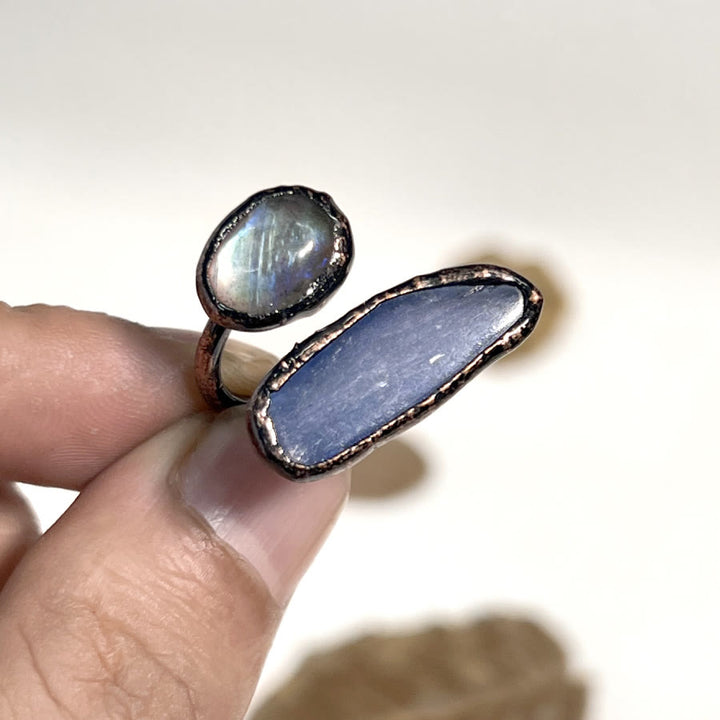 FREE Today: Natural Irregular Labradorite Kyanite Black Tourmaline Open Ring - image 2