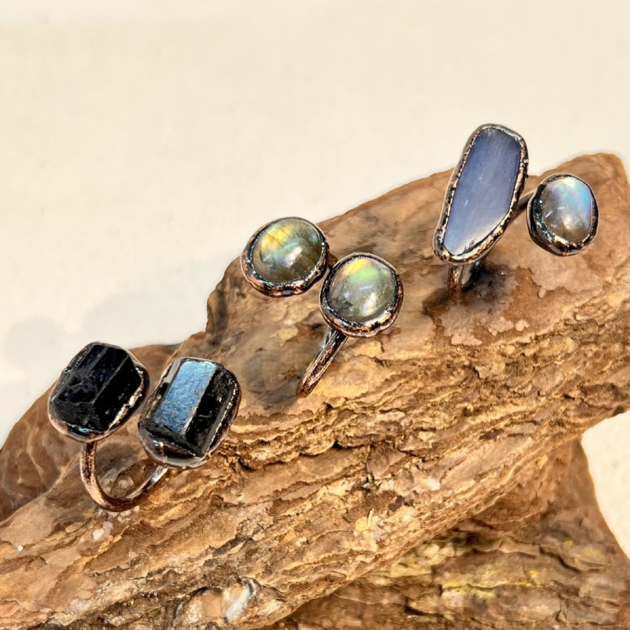 FREE Today: Natural Irregular Labradorite Kyanite Black Tourmaline Open Ring - image 0