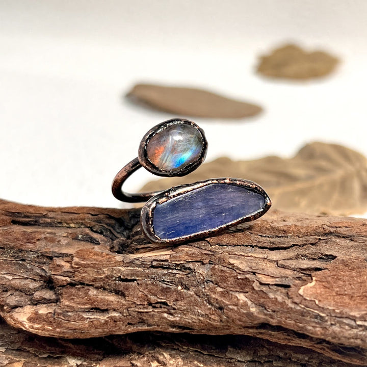 FREE Today: Natural Irregular Labradorite Kyanite Black Tourmaline Open Ring - image 3