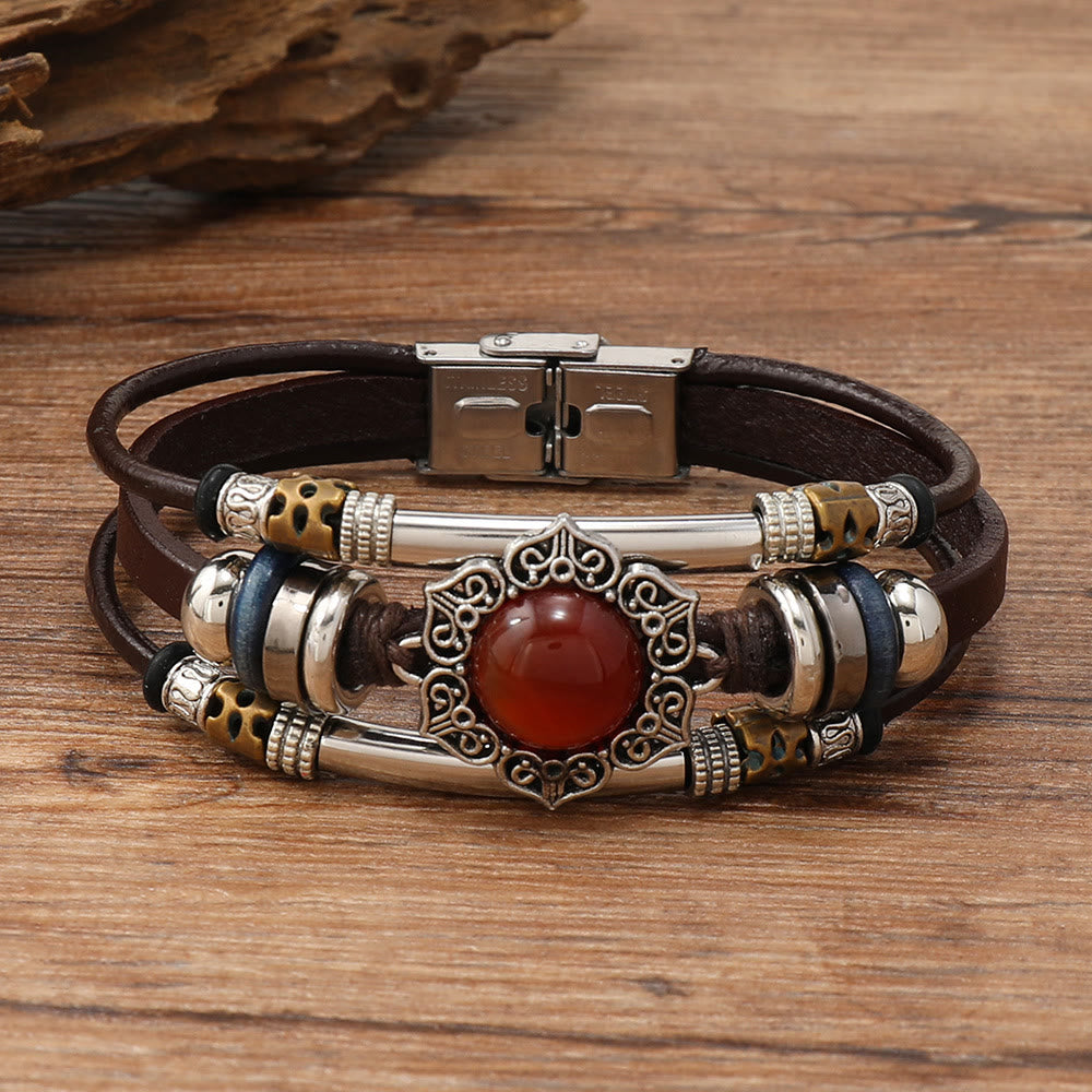 FREE Today: Natural Multi-colored Turquoise Stainless Steel Leather Bracelet - Red Agate - Style 2 - image 28