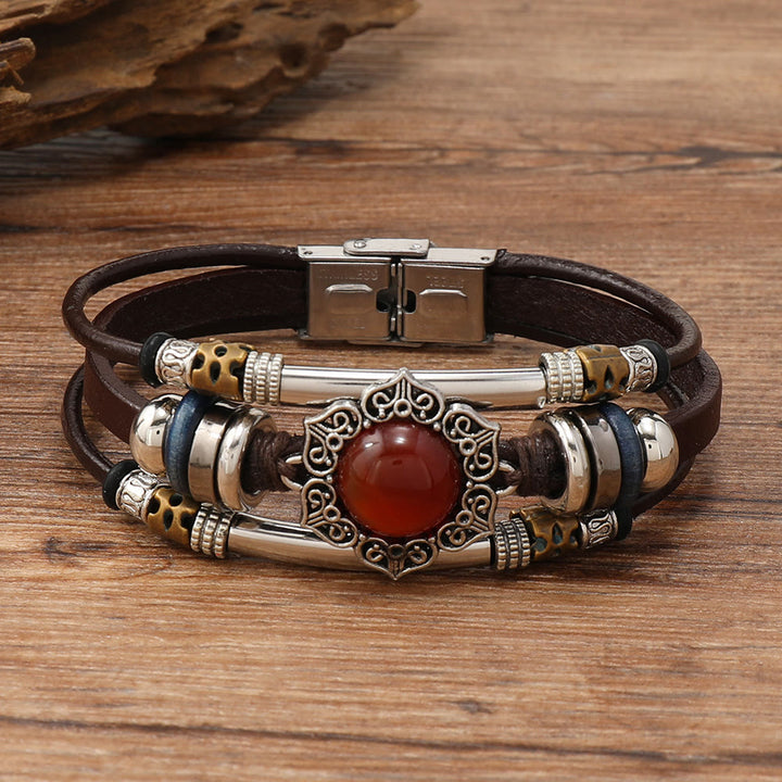 FREE Today: Natural Multi-colored Turquoise Stainless Steel Leather Bracelet - Red Agate - Style 2 - image 28