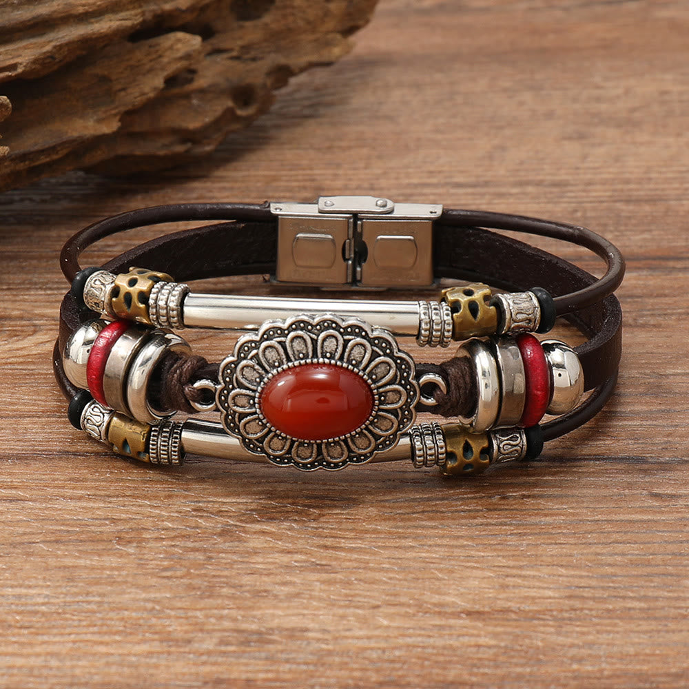 FREE Today: Natural Multi-colored Turquoise Stainless Steel Leather Bracelet - Red Agate - Style 4 - image 30