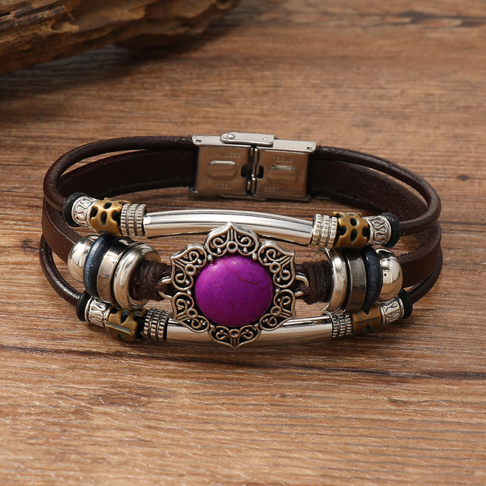 FREE Today: Natural Multi-colored Turquoise Stainless Steel Leather Bracelet - Purple Turquoise - Style 4 - image 16