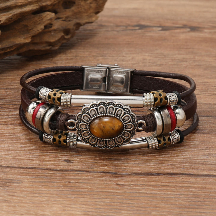 FREE Today: Natural Multi-colored Turquoise Stainless Steel Leather Bracelet - Tiger Eye - Style 2 - image 25
