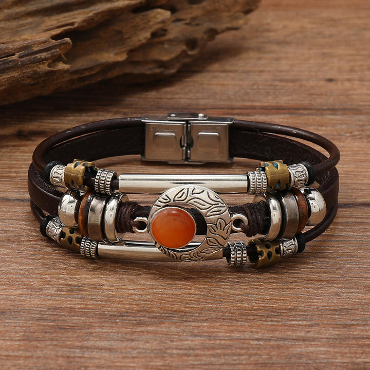 FREE Today: Natural Multi-colored Turquoise Stainless Steel Leather Bracelet - Red Agate - Style 1 - image 27