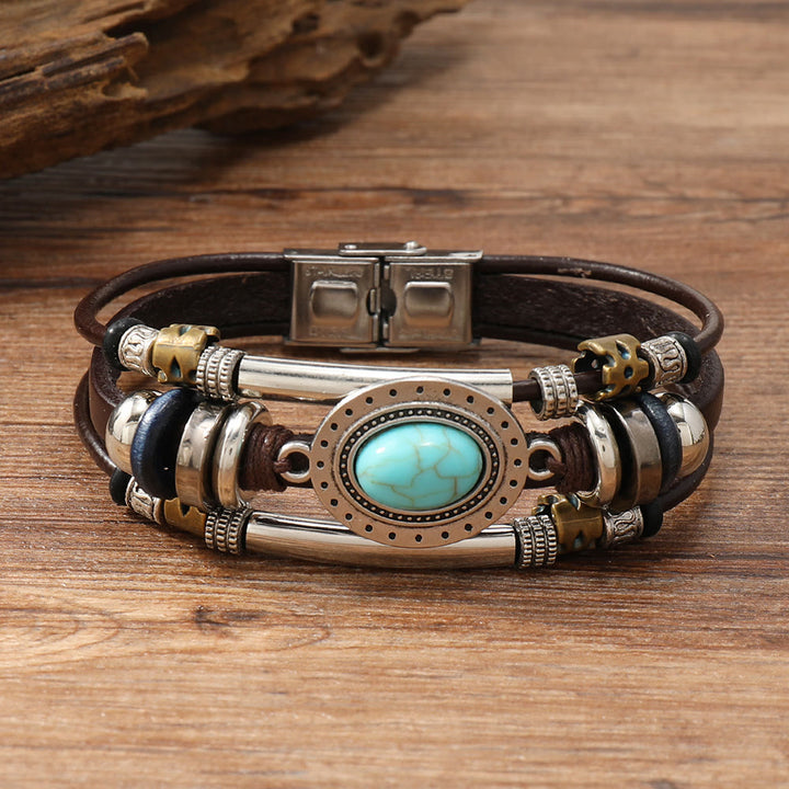 FREE Today: Natural Multi-colored Turquoise Stainless Steel Leather Bracelet - Turquoise - Style 5 - image 5