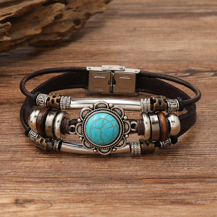 FREE Today: Natural Multi-colored Turquoise Stainless Steel Leather Bracelet - Turquoise - Style 2 - image 2