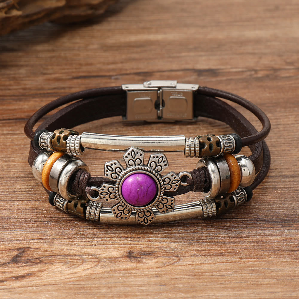 FREE Today: Natural Multi-colored Turquoise Stainless Steel Leather Bracelet - Purple Turquoise - Style 3 - image 15