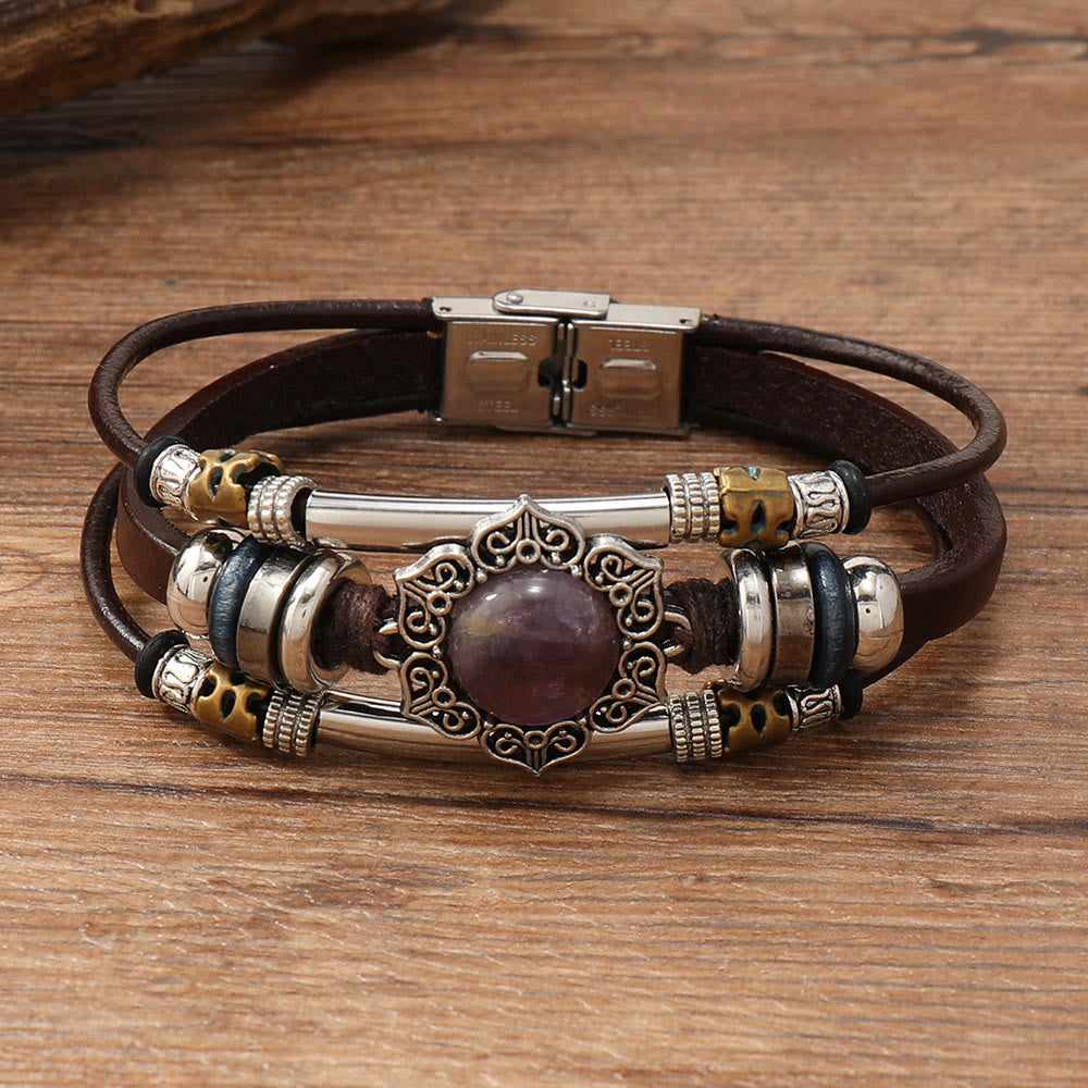 FREE Today: Natural Multi-colored Turquoise Stainless Steel Leather Bracelet - Amethyst - Style 1 - image 34