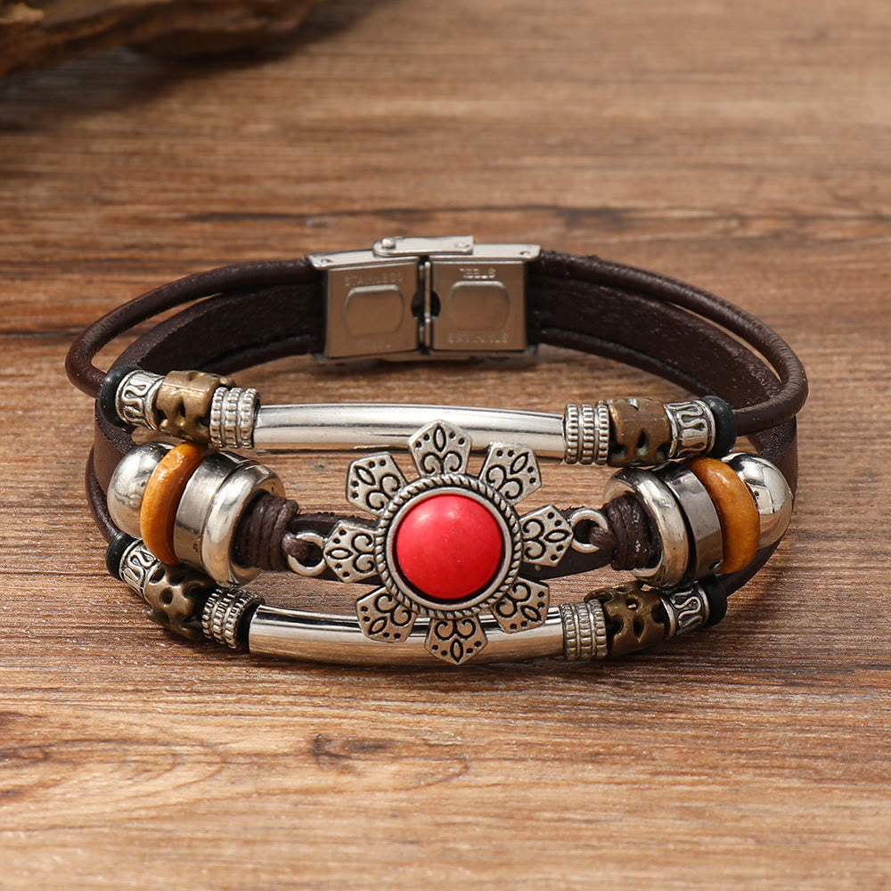 FREE Today: Natural Multi-colored Turquoise Stainless Steel Leather Bracelet - Red Turquoise - Style 2 - image 20