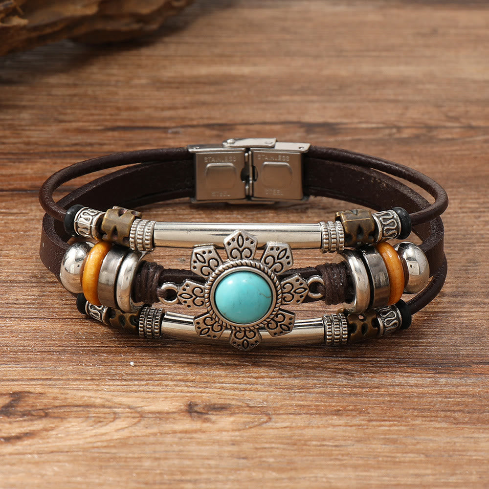 FREE Today: Natural Multi-colored Turquoise Stainless Steel Leather Bracelet - Turquoise - Style 3 - image 3
