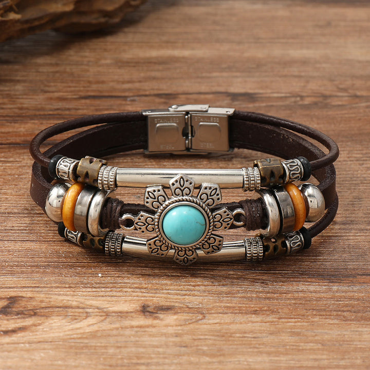 FREE Today: Natural Multi-colored Turquoise Stainless Steel Leather Bracelet - Turquoise - Style 3 - image 3