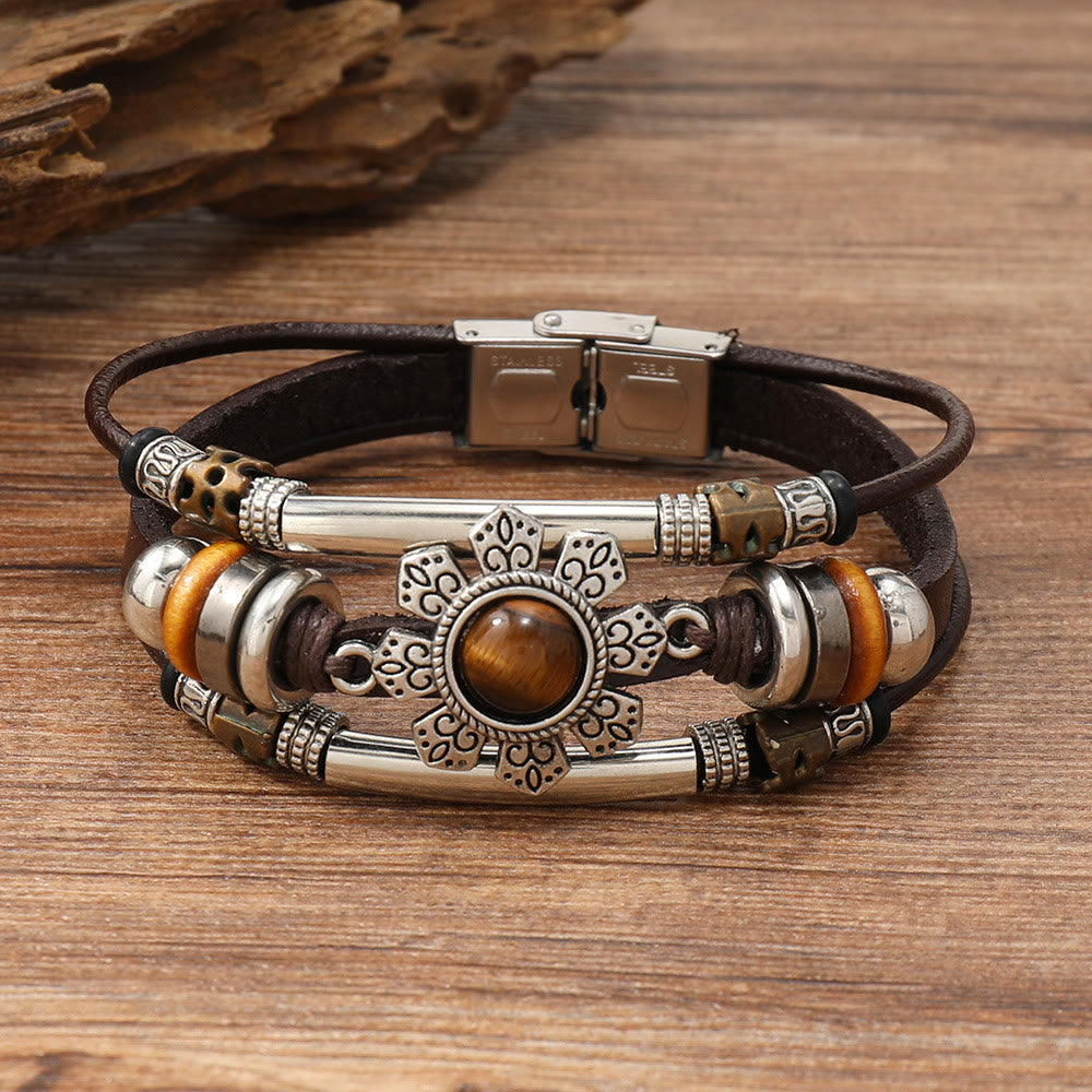 FREE Today: Natural Multi-colored Turquoise Stainless Steel Leather Bracelet - Tiger Eye - Style 1 - image 24