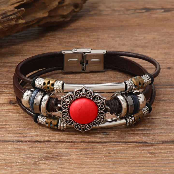 FREE Today: Natural Multi-colored Turquoise Stainless Steel Leather Bracelet - Red Turquoise - Style 3 - image 21