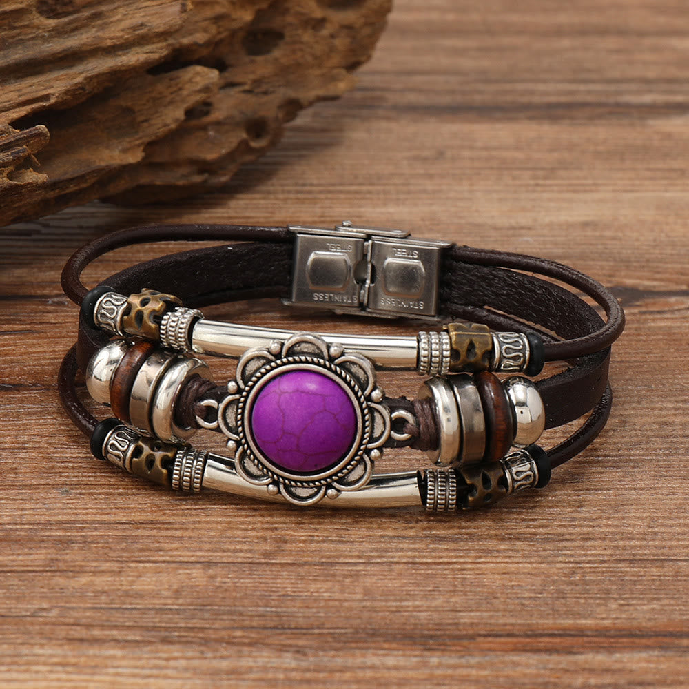 FREE Today: Natural Multi-colored Turquoise Stainless Steel Leather Bracelet - Purple Turquoise - Style 2 - image 14