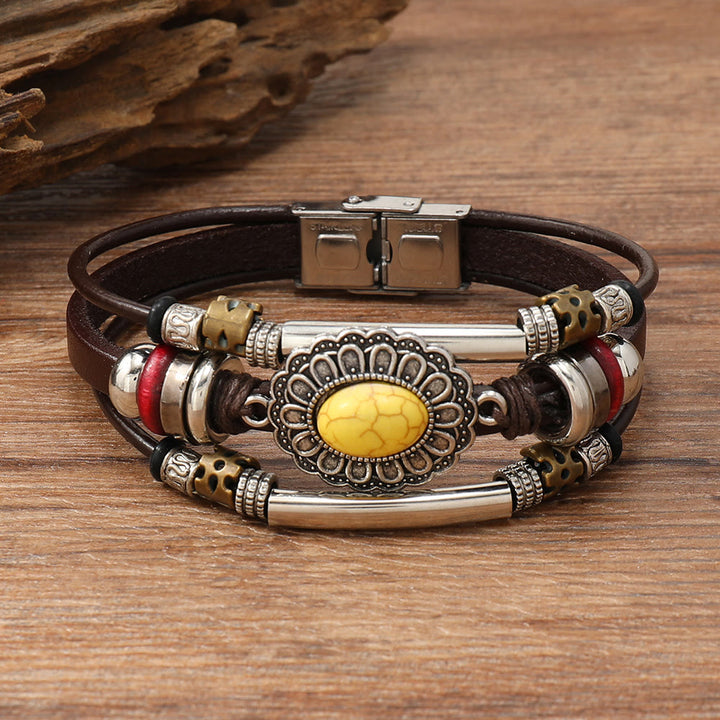 FREE Today: Natural Multi-colored Turquoise Stainless Steel Leather Bracelet - Yellow Turquoise - Style 6 - image 12