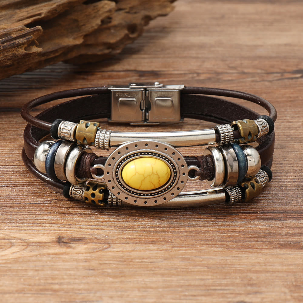 FREE Today: Natural Multi-colored Turquoise Stainless Steel Leather Bracelet - Yellow Turquoise - Style 5 - image 11