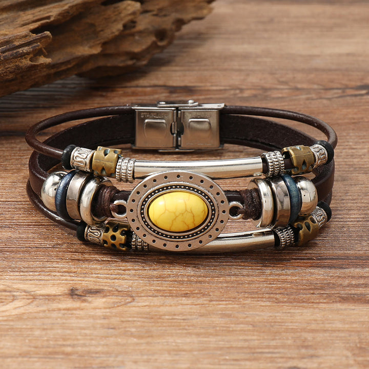 FREE Today: Natural Multi-colored Turquoise Stainless Steel Leather Bracelet - Yellow Turquoise - Style 5 - image 11