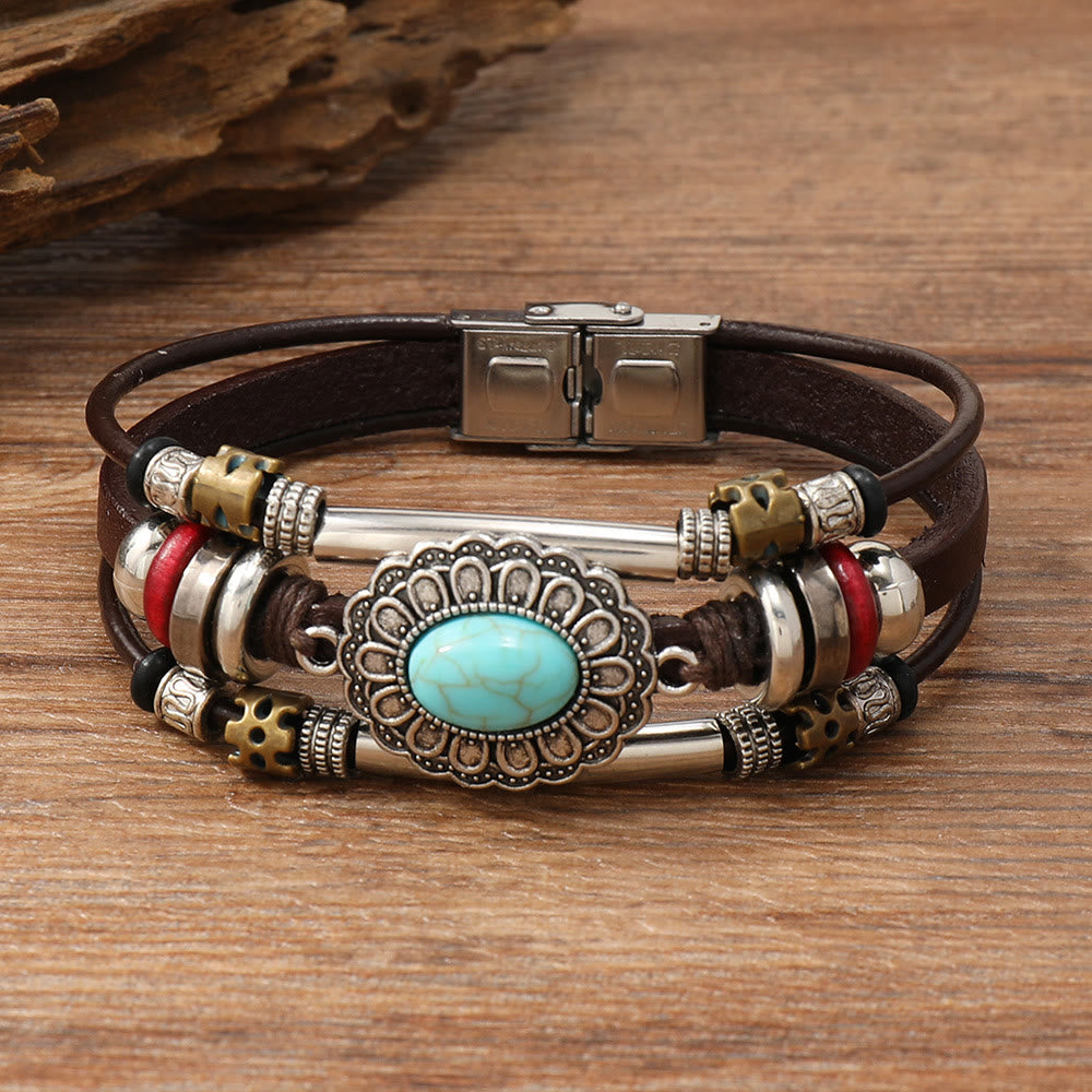 FREE Today: Natural Multi-colored Turquoise Stainless Steel Leather Bracelet - Turquoise - Style 6 - image 6