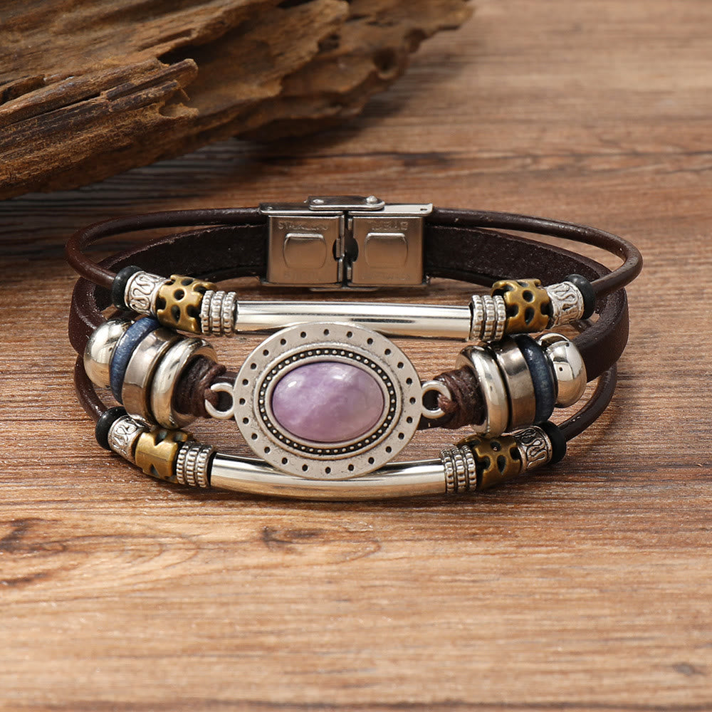 FREE Today: Natural Multi-colored Turquoise Stainless Steel Leather Bracelet - Lepidolite - Style 1 - image 32