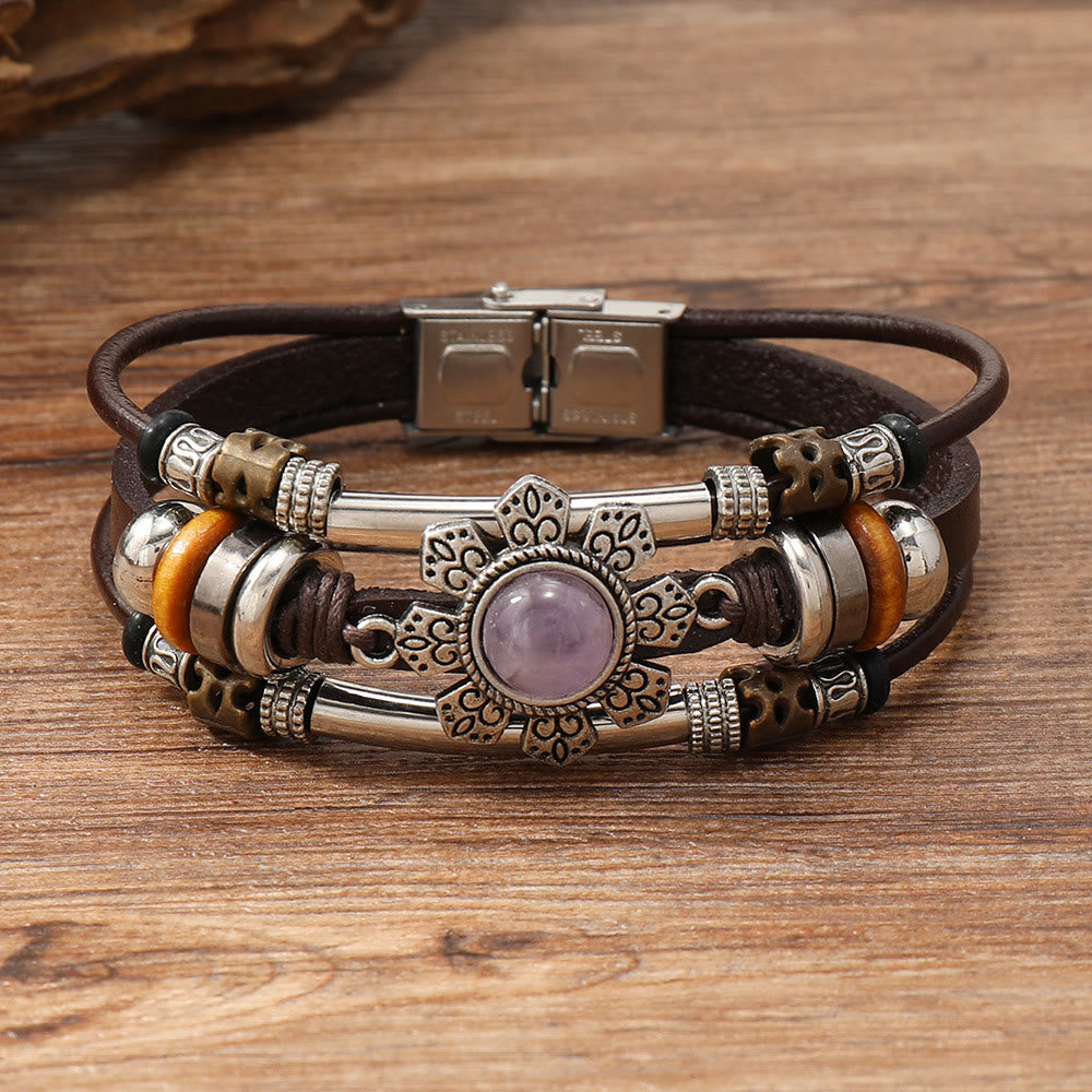 FREE Today: Natural Multi-colored Turquoise Stainless Steel Leather Bracelet - Lepidolite - Style 2 - image 33