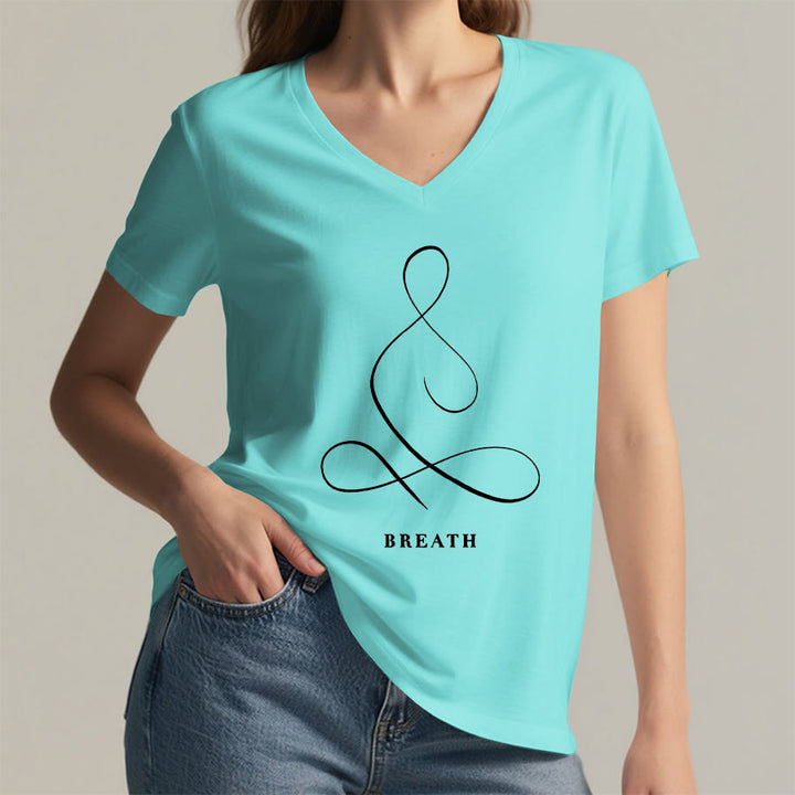 Olivenorma Minimalist Yoga Pose Calm & Breath Graphic V-Neck T-Shirt - image 22
