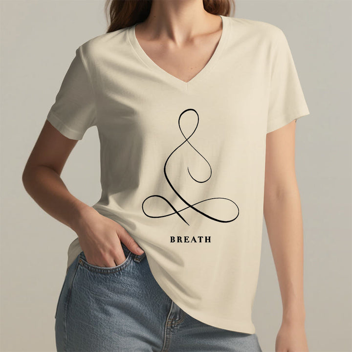 Olivenorma Minimalist Yoga Pose Calm & Breath Graphic V-Neck T-Shirt - image 10