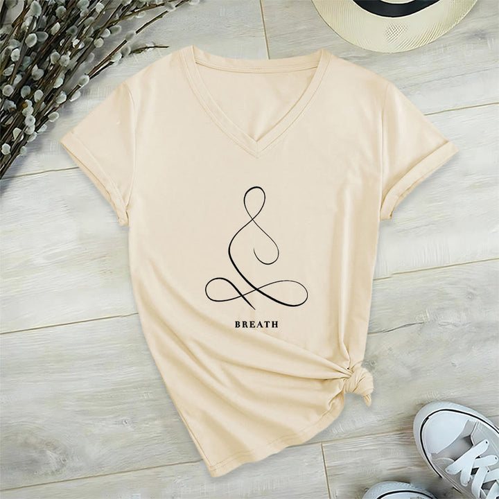 Olivenorma Minimalist Yoga Pose Calm & Breath Graphic V-Neck T-Shirt - image 11