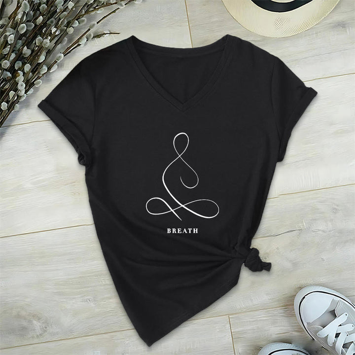 Olivenorma Minimalist Yoga Pose Calm & Breath Graphic V-Neck T-Shirt - image 29
