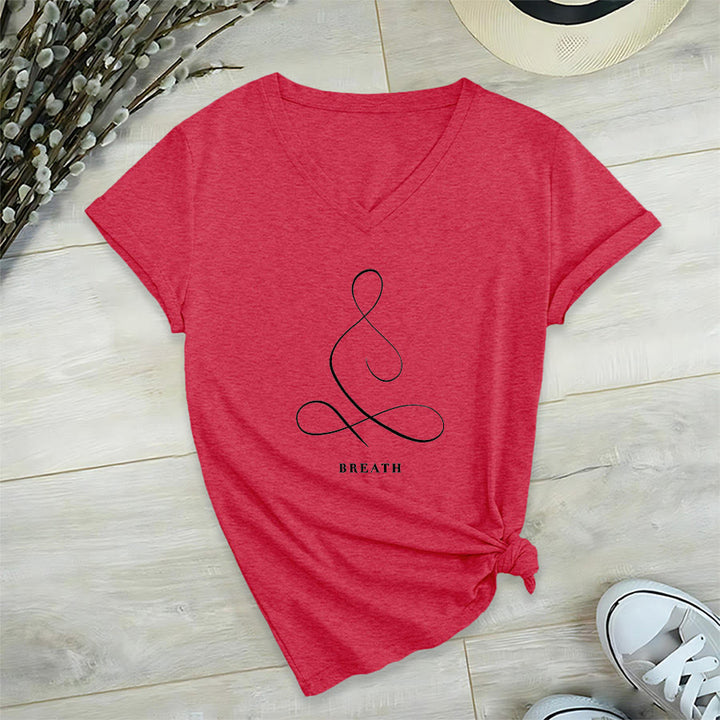 Olivenorma Minimalist Yoga Pose Calm & Breath Graphic V-Neck T-Shirt - image 59