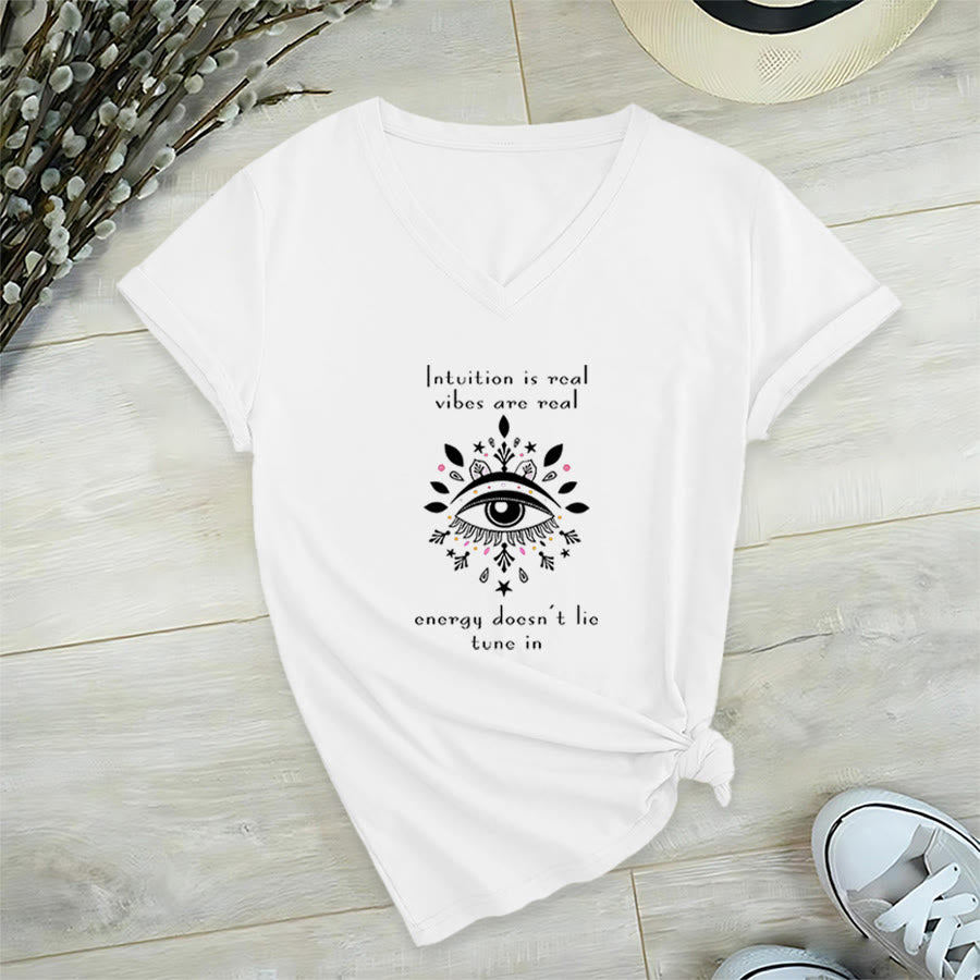 Olivenorma Casual Mystical Eye Intuition Quote Print V-Neck T-Shirt - White - 2XL - image 18