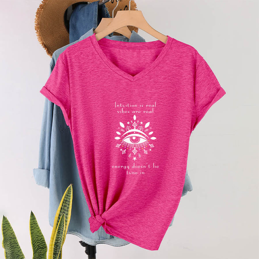Olivenorma Casual Mystical Eye Intuition Quote Print V-Neck T-Shirt - image 34
