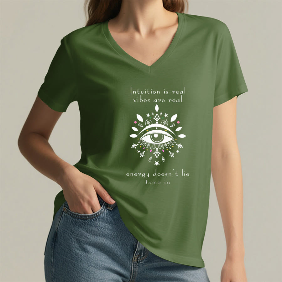 Olivenorma Casual Mystical Eye Intuition Quote Print V-Neck T-Shirt - image 26
