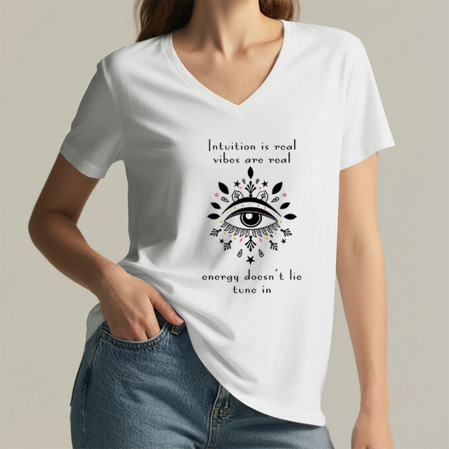 Olivenorma Casual Mystical Eye Intuition Quote Print V-Neck T-Shirt - image 20