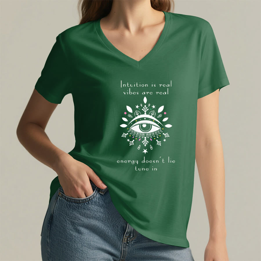 Olivenorma Casual Mystical Eye Intuition Quote Print V-Neck T-Shirt - image 23