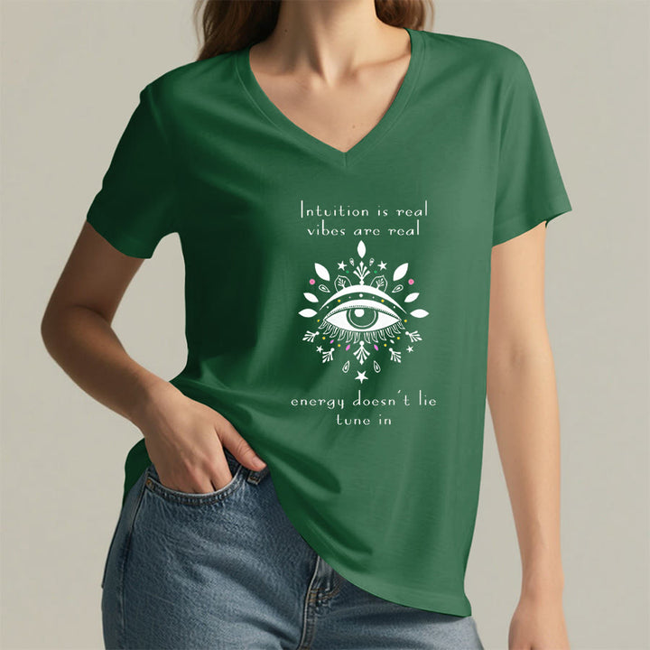 Olivenorma Casual Mystical Eye Intuition Quote Print V-Neck T-Shirt - image 23