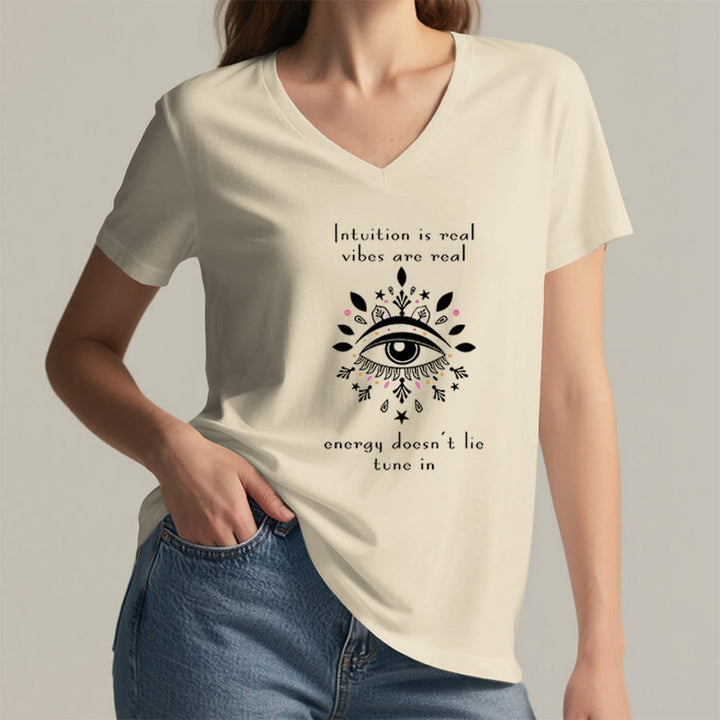 Olivenorma Casual Mystical Eye Intuition Quote Print V-Neck T-Shirt - image 5