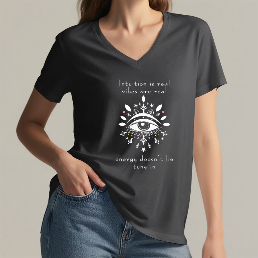 Olivenorma Casual Mystical Eye Intuition Quote Print V-Neck T-Shirt - image 17