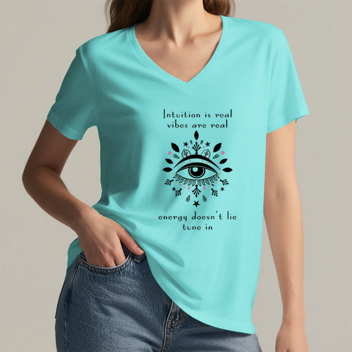 Olivenorma Casual Mystical Eye Intuition Quote Print V-Neck T-Shirt - image 11